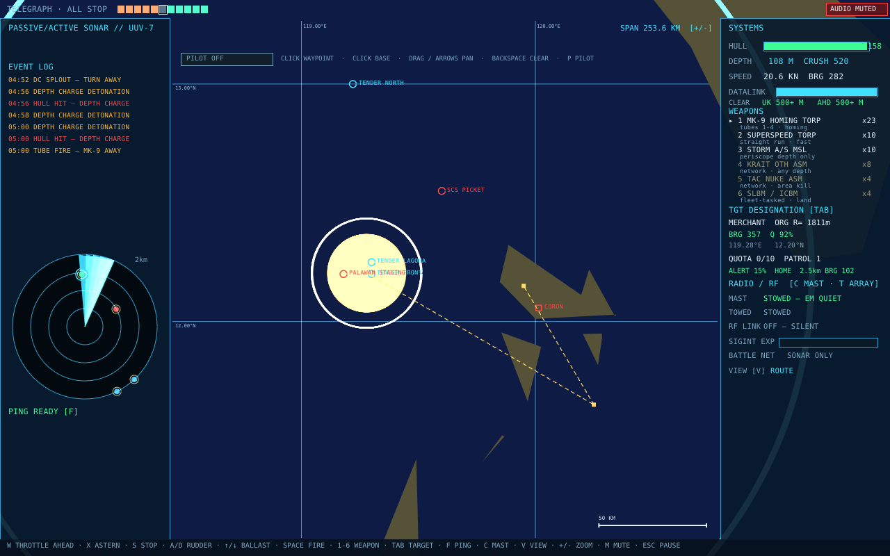 Route view: waypoints, dashed legs, the pilot bar